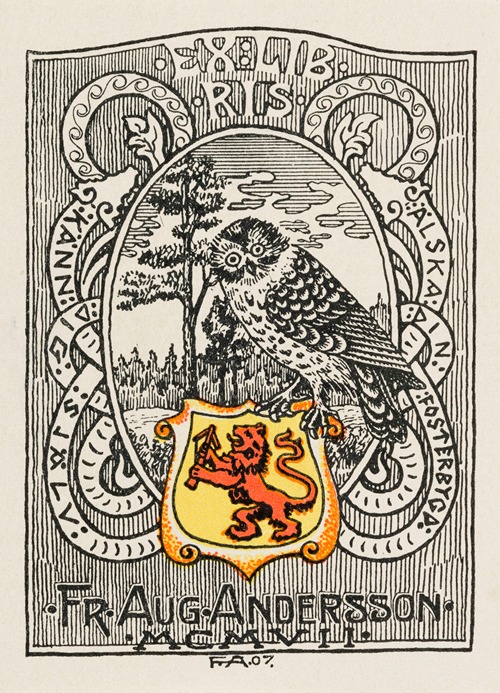 Bookplate of Fr. Aug. Andersson MCMVII