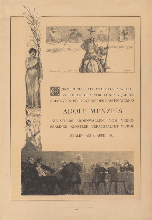 Dedication card for the anniversary of Adolph Menzel