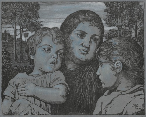 Portrait of the artist’s wife Celli with two children against the background of a landscape