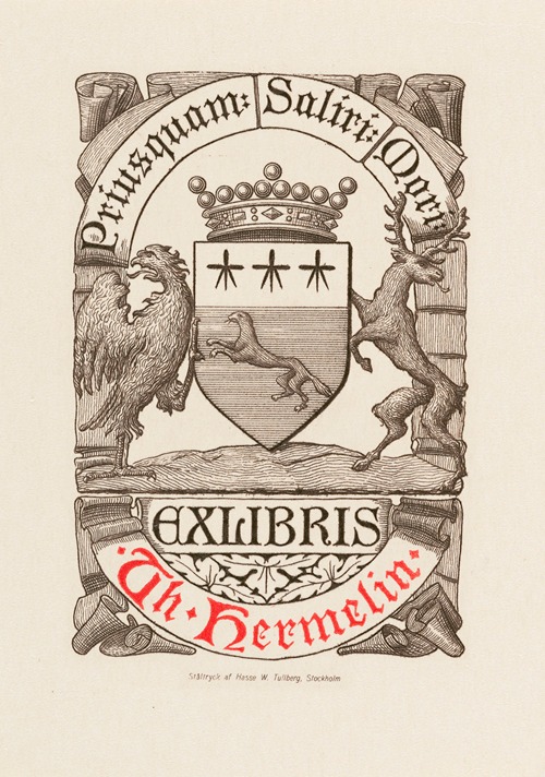 Bookplate of Th. Hermelin; Priusquam Saliri Mori