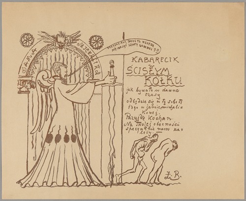 Invitation to ‘Zielony Balonik’ for a ‘cabaret in a close circle’ with a caricature of Teofil Trzciński