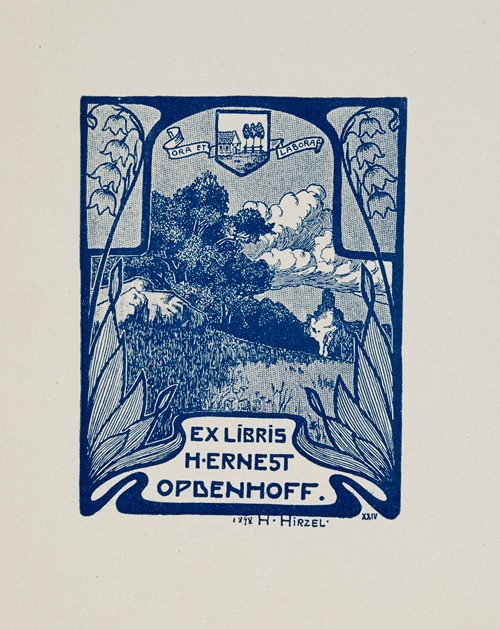 Bookplate of H. Ernest Opbenhoff. Ora et labora