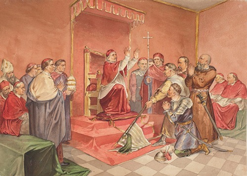 Pope Clement X receives the Turkish standard gained by Poles in the Battle of Khotyn in 1673