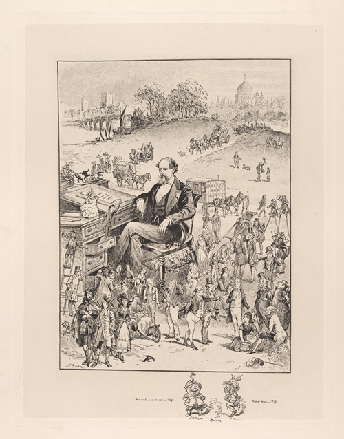 Charles Dickens surrounded by his characters