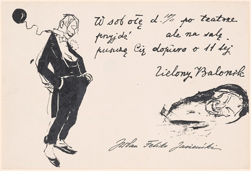 Invitation to the “Zielony Balonik” cabaret with a caricature of “Stasinek” Sierosławski to be held on 18 February 1911