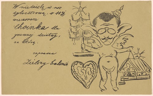 Invitation to the “Zielony Balonik” cabaret with a caricature of Lucjan Rydel
