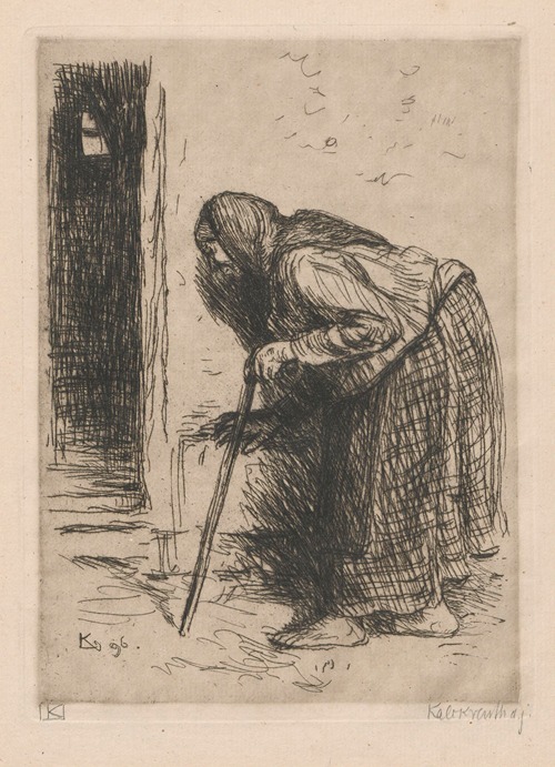 Old woman with crutch