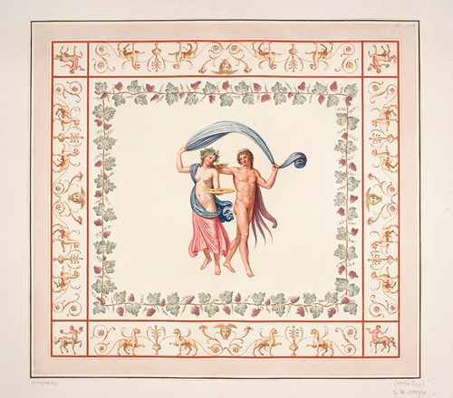 Vestigia delle Terme di Tito. Dionysus and Ariadne. Quadro from vault ornamentation in room 15