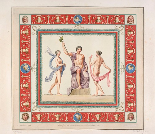 Vestigia delle Terme di Tito. Enthroned Dionysus. Central quadro from vault ornamentation in room 12
