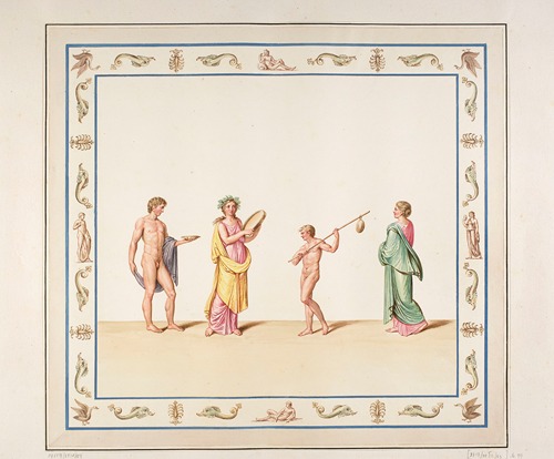 Vestigia delle Terme di Tito. Procession. Quadro from vault ornamentation in room 14
