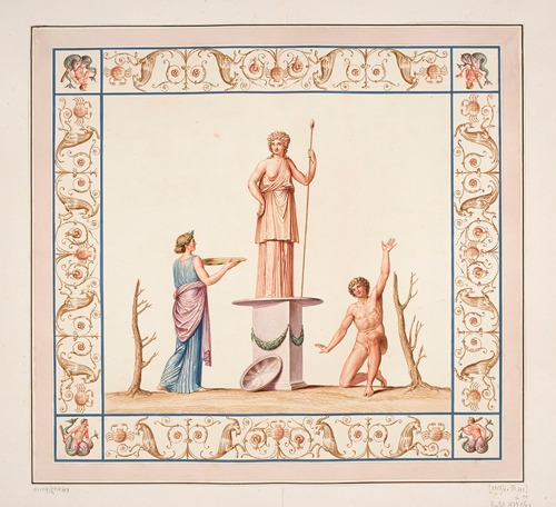 Vestigia delle Terme di Tito. Sacrifice given to Pomona. Quadro from vault ornamentation in room 15