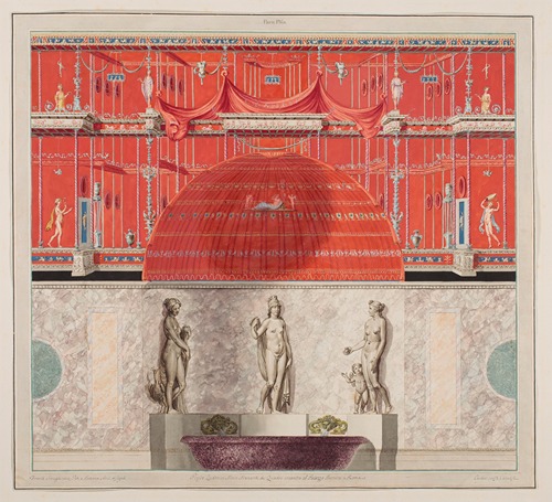 Vestigia delle Terme di Tito. View of apse in room 25 with the statues of Minerva, Juno and Venus
