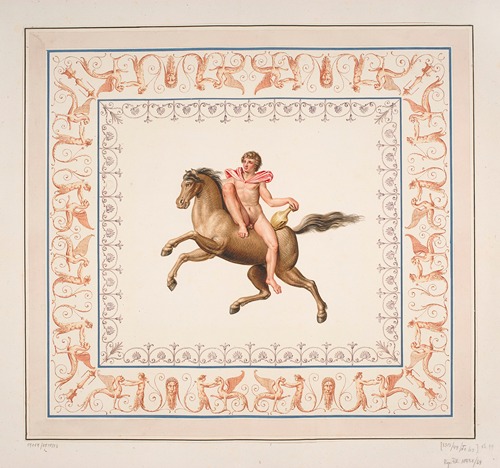 Vestigia delle Terme di Tito. Young man with amphora on horseback. Quadro from vault ornamentation in room 21