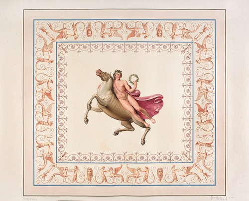 Vestigia delle Terme di Tito. Young man with wreath on horseback. Quadro from vault ornamentation in room 21