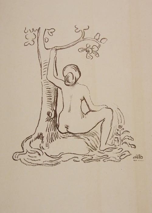 Femme nue assise sous un arbre