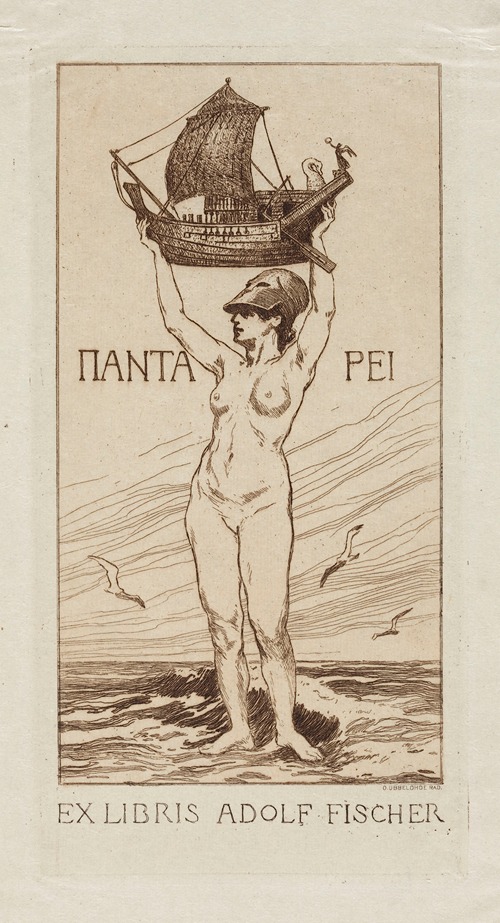 Bookplate of Adolf Fischer; Panta Rei
