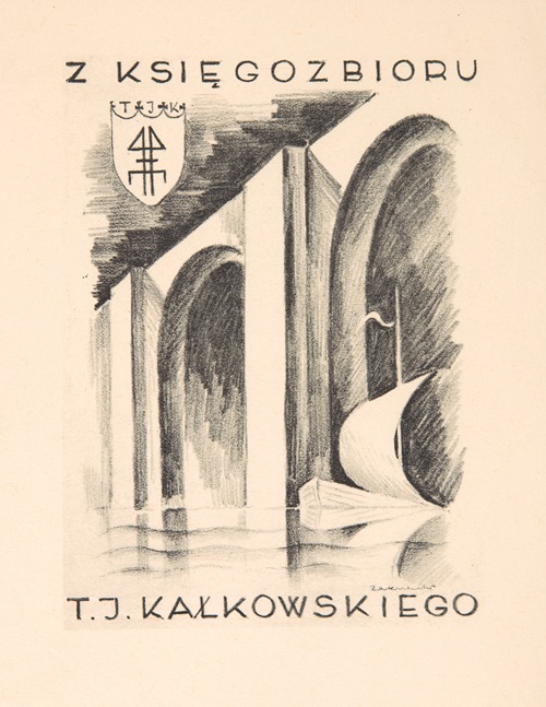 Bookplate of Tadeusz Kałkowski, 1899-1979