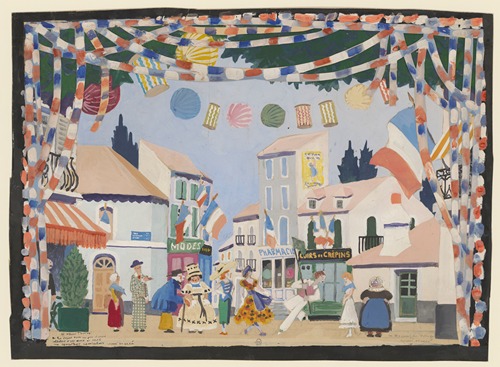 La Rosière du village – maquette de décor – place de village pavoisée