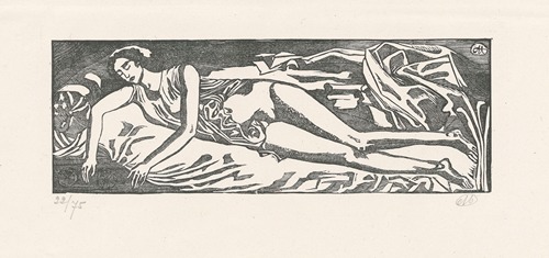 Femme étendue sur une draperie
