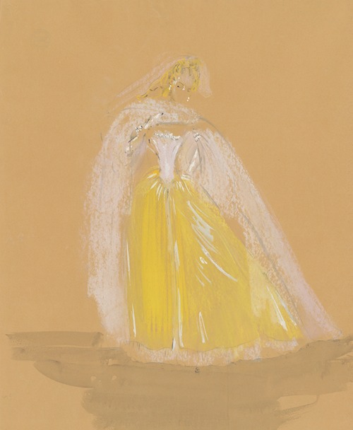 Amphitryon – maquette de costume – robe jaune, cape blanche