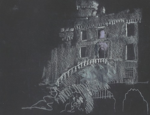 Juliette ou la Clef des songes – maquette de décor – façade de château avec escalier