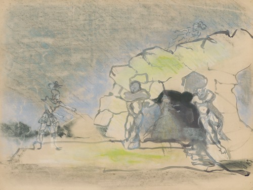 Renaud et Armide – maquette de décor – grotte avec quatre personnages