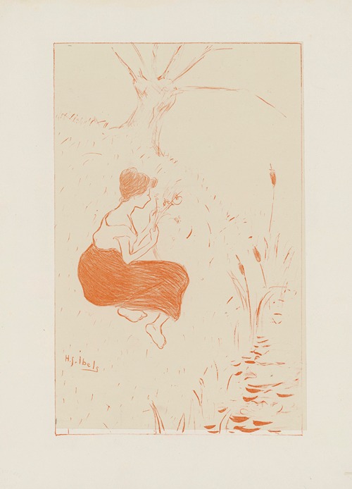 Femme assise dans l’herbe faisant un bouquet de fleurs