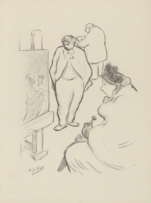 Femme regardant un tableau posé sur un chevalet