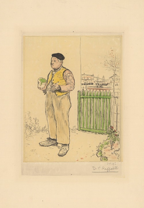 Le bonhomme venant de peindre sa barrière