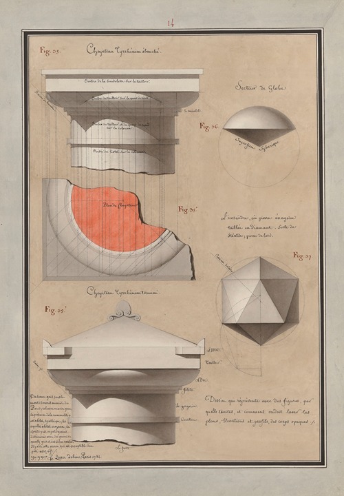 Dessin qui représente avec des figures, par quelle(s) teintes, et comment on doit laver les plans, élévations, et profils, des corps opaques