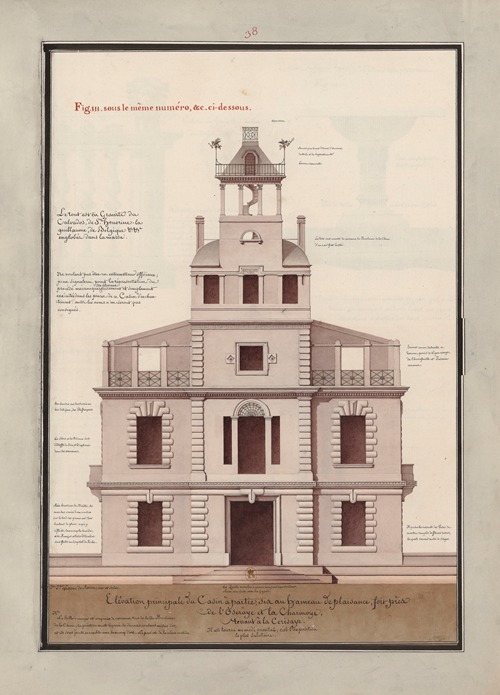 Elévation principale du casin à partie, sis au hameau de plaisance, fort près de l’oseraye et de la charmoye, renant à la cerisaye
