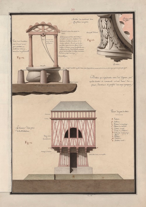 Dessin qui représente avec des figures, par quelle(s) teintes, et comment on doit laver les plans, élévations et profils des corps opaques