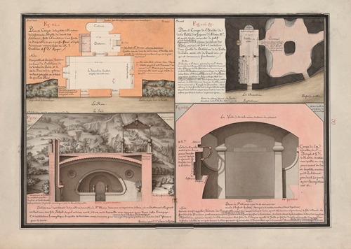 Plan et coupe de la petite maison de la fameuse sybille du désert des solitaires, faits à l’imitation d’une grotte de Nazareth