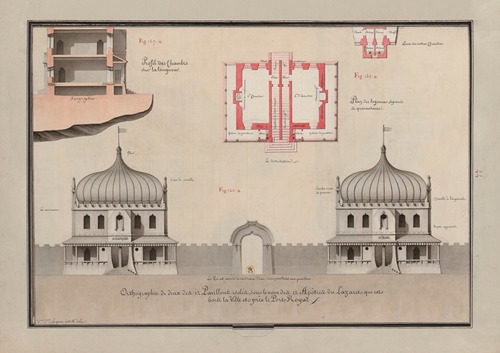 Orthographie de deux des 12 pavillons isolés, sous le nom des 12 Apôtres du Lazaret qui est hors la ville et près de Port-Royal