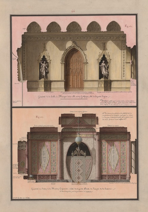 Géométral de la salle à manger de la maison gothique, côté de la porte d’ogive