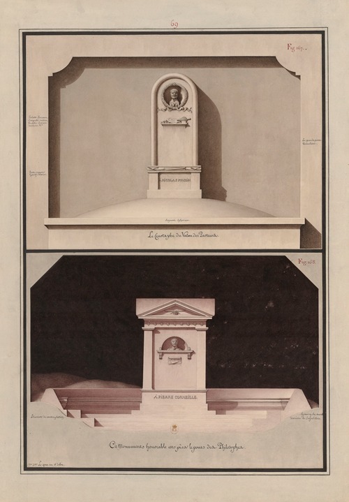 Le cénotaphe du valon des pasteurs (A Nicolas Poussin) ; Ce monument honorable est près le pont des philosophes (A Pierre Corneille)