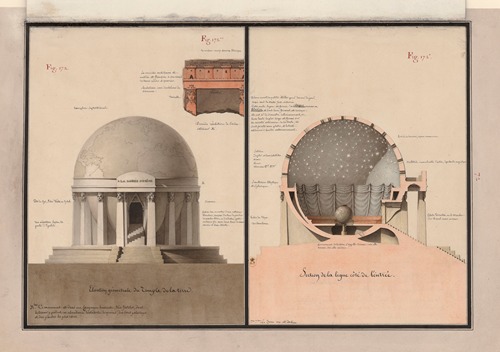 Elévation géométrale du temple de la Terre ; Section de la ligne côté de l’entrée ; Dernière résolution de l’ordre extérieur