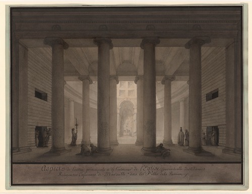 Aspect de l’entrée principale et de l’intérieur de l’église conventuelle