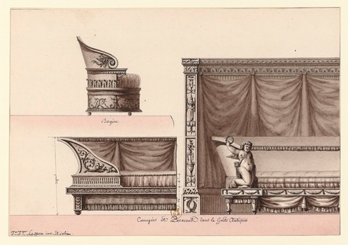 Canapées et paravent dans le gouts antiques