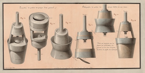 Dessin qui represente avec des figures, par quelle teintes, et comment on doit laver les plans, élévations et profils, des corps opaques – pistons