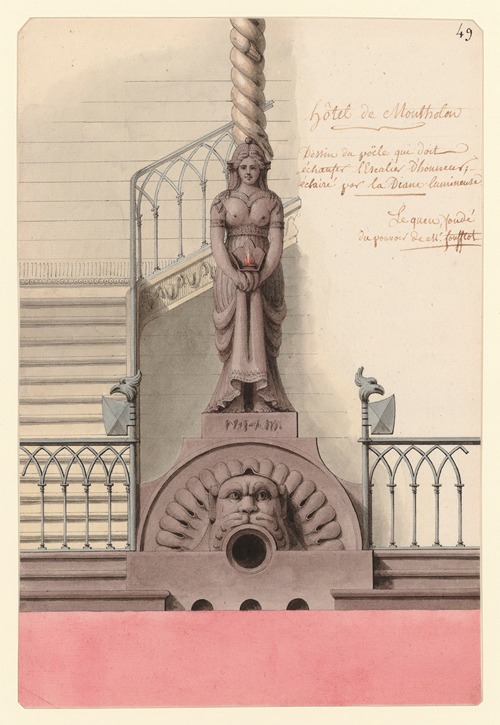 Hôtel de Montholon. Dessin du poële qui doit échaufer l’escalier d’honneur ; Eclairé par la Diane lumineuse