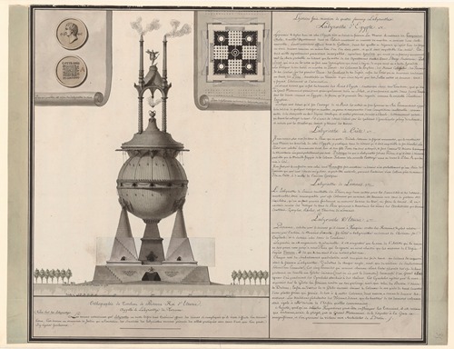 Orthographie du tombeau de Porsenna roi d’Etrurie, appellé le labyrinthe de Toscane ; Plan de la terrasse au-dessus du labyrinthe, avec les piramides