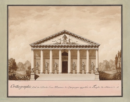 Orthographie, côté de l’entrée d’une maison de campagne appellée le temple du Silence