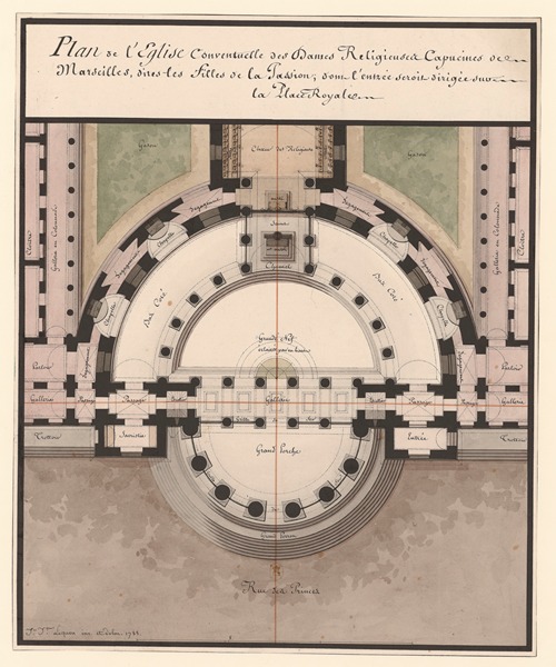 Plan de l’église conventuelle des Dames Religieuses Capucines de Marseilles, dites les Filles de la Passion … –
