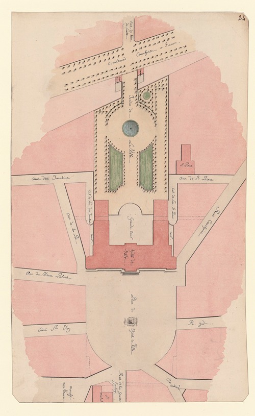 Plan d’urbanisme autour de l’emplacement de l’Hôtel de Ville de Rouen