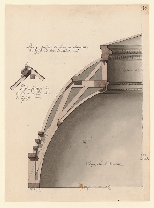 Premié projet du dôme en charpente de léglise du lieu de santé – dessin