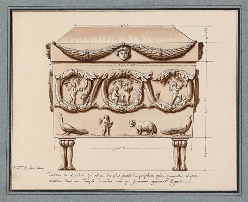 Tombeau de Bachus qui est un des plus grands de porphire qu’on connoisse, il fut trouvé dans un Temple du même nom, qui se nomme aprésent S. Agnese