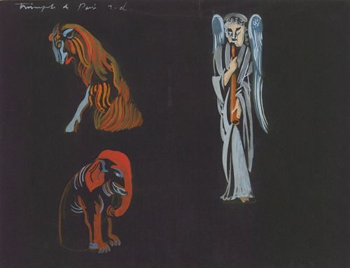 Le Triomphe de Paris – maquette de décor – Illuminations de statues parisiennes – trois statues diverses de la cathédrale Notre-dame de Paris