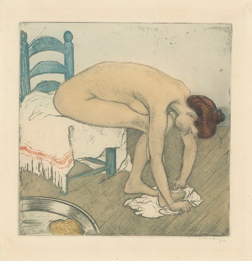 Femme nue assise, s’essuyant les pieds
