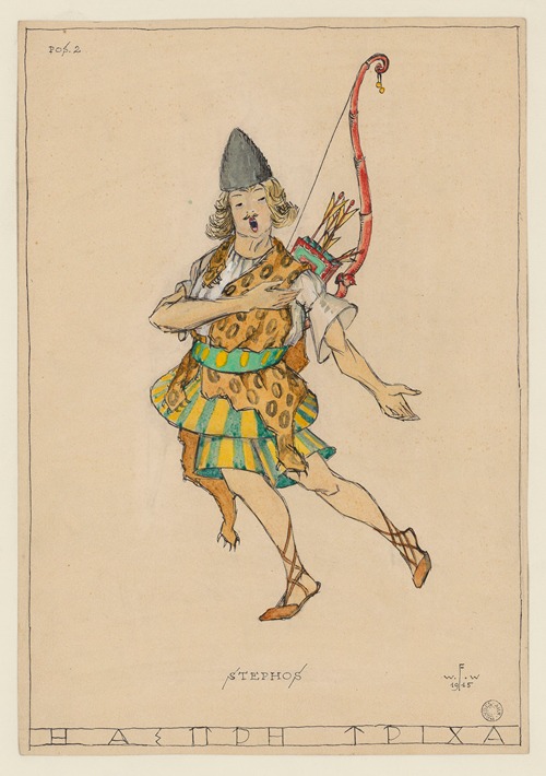Le Cheveu blanc – maquette de costume – Stephos, archer